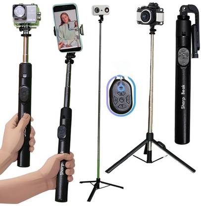 Sharp beak ® Super Long Selfie Stick Tripod,Extra-long Selfie Stick with Large Reinforced Tripod Stand Upto 67 inch/170 cm,Wireless Bluetooth Selfie Stick for YouTube Photo Video Tripod for Mobile Phon Bluetooth Selfie Stick