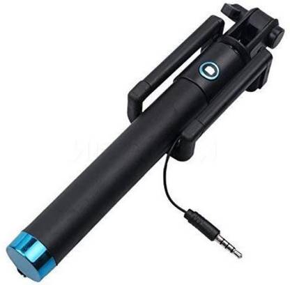 Gadget Zone Selfie Stick for Mobile Phone for clicking Photos & Making Video with Attached AUX Cable ( Black) Cable Selfie Stick