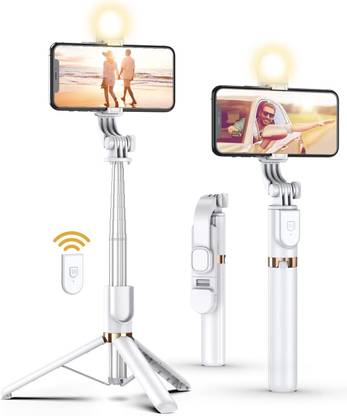 Hold up HOLD UP Selfie Stick with LED Fill Light, Tripod Stand with Bluetooth Wireless Remote & 360°Rotation 104CM Long Selfie Stick Compatible with All Smartphones, Go Pro(White) Bluetooth Selfie Stick