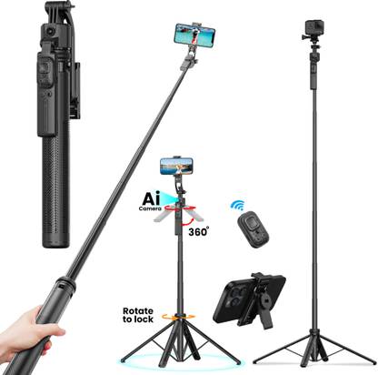 WeCool Selfie Stick with 4 Legs(Quadripods) and Inbuilt AI Auto Face Tracking Technology-64 inch/163 cm Bluetooth Selfie Stick