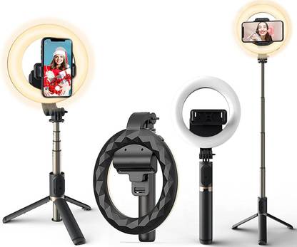 Mindfied ™Bluetooth Extendable Selfie Stick with Wireless Remote & 2 level Fill Light for making Tik Tok, Vlog videos etc., and Tripod Stand Selfie Stick for iPhone X/iPhone 8/8 Plus/iPhone 7/iPhone 7 Plus/Galaxy Note 8/Google More Bluetooth Selfie Stick (Black, Remote Included)-Selfie Stick with LED Fill Light,3C Phone Tripod Stand with Bluetooth Wireless Remote & 360°Rotation Long Selfie Stick Compatible with iPhone/OnePlus/Samsung/Realme & All Smartphones/Go Pro(Black) Bluetooth Selfie Stick (Black, Remote Included) Bluetooth Selfie Stick