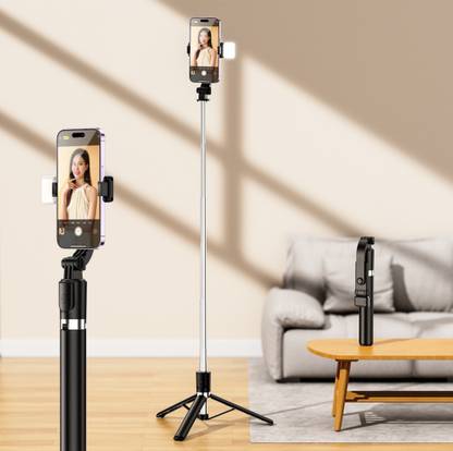 Ruskin R1S-L Selfie Stick Tripod with Attached Flashlight for Better Night Photos and Videos Bluetooth Selfie Stick