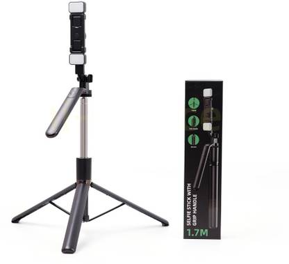 CROWNVIZ Selfie Stick Tripod With Double flash light All in One Professional 67'' Selfie Stick with Large Reinforced Tripod Stand Bluetooth Selfie Stick with Wireless Remote Bluetooth Selfie Stick