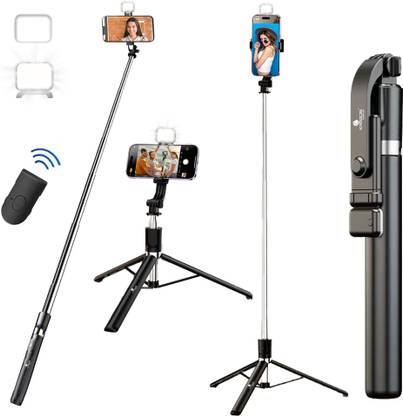 Kratos 67-Inch Selfie Stick Tripod with LED Light | 2-Level Brightness | Remote Bluetooth Selfie Stick