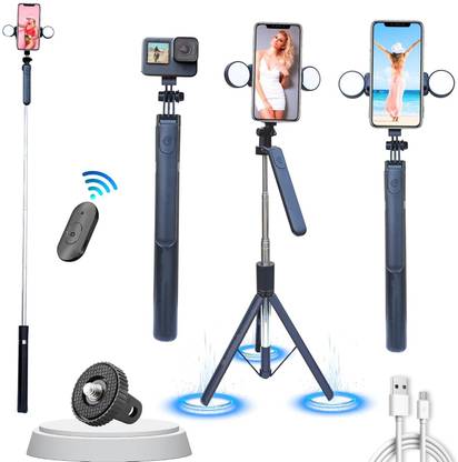 Hold up Super Long Selfie Stick Tripod with led dual light Upto 67 inch/170 cm Tripod Bluetooth Selfie Stick