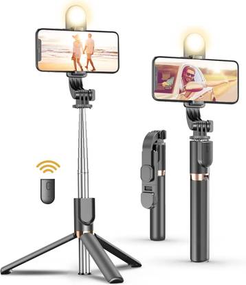 Hold up LED Fill Light, Extendable Selfie Stick Wireless Remote Tripod, Portable, Lightweight, Rechargeable Dimmable for Live Streaming & Photography Compatible with iPhone and Android Bluetooth Selfie Stick