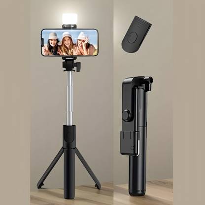 DAUMI Tripod with Bluetooth Remote & LED Light – Lightweight, Foldable, Extendable for Vlogging & Mobile Photography Bluetooth Selfie Stick