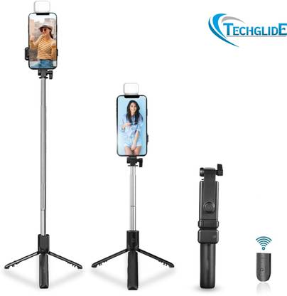 TECHGLIDE Rechargable LED Light Selfie Stick with Tripod Stand Bluetooth Selfie Stick