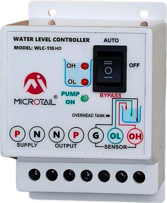 MICROTAIL Fully Automatic Water Level Controller 20 Ampere Capacity with 3 Sensors Wired Sensor Security System