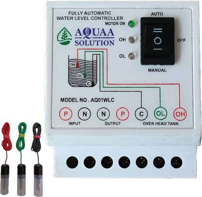 AQUAA SOLUTION Fully Automatic Water Level Controller & Indicator with 3 Unit SS Sensors 1.45m Wired Sensor Security System