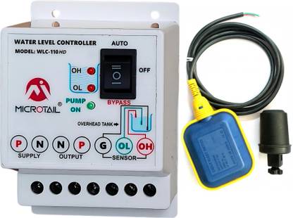 MICROTAIL Fully Automatic Water Level Controller 20 Ampere Capacity with Sensor Wired Sensor Security System