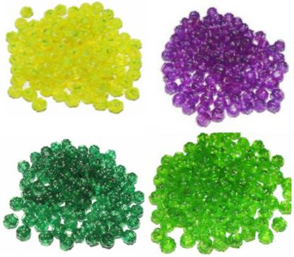 PUSHPA CREATION Plastic Matki Beads Yellow Purple Popti and Green Colour pack of 400 Multicolor Beads
