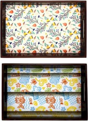 Espoir bloom Wooden tray set of 2 with Digital print|Serving Tray|Multipurpose Tray|EB-T654 Tray