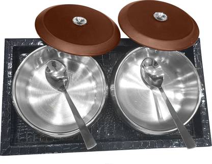 Blue Birds Serving set 5 Pcs (2 Bowl with lid + 2 Spoon + 1 Tray) for desert, Sweets Bowl, Spoon, Tray Serving Set