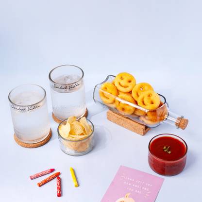 Kavi The Poetry-Art Project Absolut Bottle Serving Set, Plate, Glass, Chip & Dip Tray Serving Set