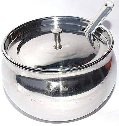 CRYZONE Stainless Steel Ghee Oil Pot with Spoon for Kitchen Storage Container (250 ml) Container Serving Set