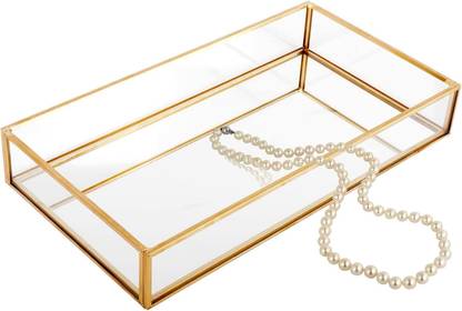 dome deco DOME DECO Gold Mirror Tray, Glass Vanity Tray, Size 9x7 Inch Tray, Glass Serving Set