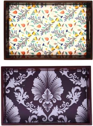 Espoir bloom Wooden tray set of 2 with Digital print|Serving Tray|Multipurpose Tray|EB-T648 Tray