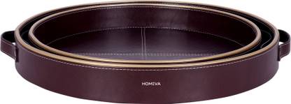 Homiva HOMIVA Brown Set of 2 Round Leatherette Tray Serving Set