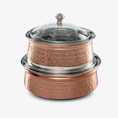 Ridhi Sidhi Elegant Serving Bowls with Glass Lids (Set of 2) Bowl, Container Serving Set