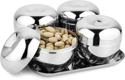 Steel Craft Premium Fabia Bowl 4 Pcs bowls (320ml each) Set with Tray and Lid Bowl, Tray Serving Set