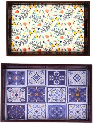 Espoir bloom Wooden tray set of 2 with Digital print|Serving Tray|Multipurpose Tray|EB-T649 Tray