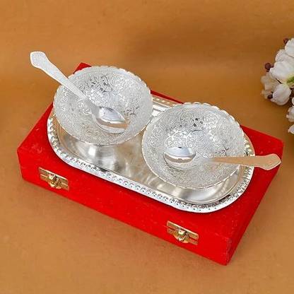 SR Handicrafts Silver Plated Bowl Set, Indian Wedding Gift, Decorative Bowls Bowl, Plate Serving Set
