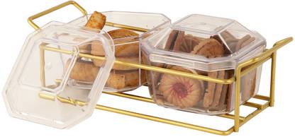SHIYON Relish 2Bowl With Lid Divided Serving Platters (Gold) Chip & Dip Tray Serving Set