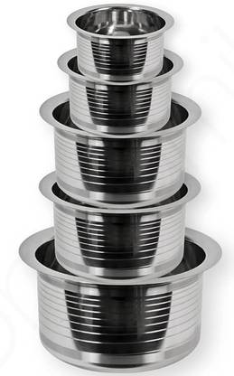 Nirvika 5 Pcs Stainless Steel Tope Container Set/Tope/tapeli/patila Cookware Set Tope Set 0.425 L, 0.55 L, 0.85 L, 1.2 L, 1.5 L capacity 12 cm diameter