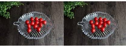 PKMSHO Stylish Elegant Glass 20 cm Leaf Plate for Serving Dry Fruits Snacks Pack of 2 Plate Serving Set