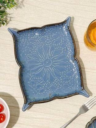 Trove Square EMBOSING Tray Studio Blue Tray Serving Set