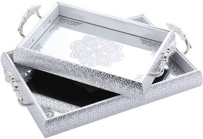 BNF Decorative Food Tray Rectangular Display Tray For Party Desktop Pastry Silver Tray Serving Set