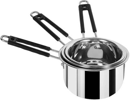 HM EVOTEK Stainless Steel Sauce Pan Milk Boiler Cookware with Handle 2, 1.5 &1 liter K0 Sauce Pan 11 cm, 15 cm, 17 cm diameter 1 L, 1.5 L, 2 L capacity