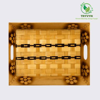 TRYVYN TRYVYN Bamboo Tea Tray Kitchen Serveware Natural & Handcrafted Tray Serving Set