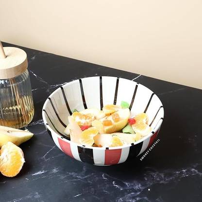 SMOKEY COCKTAIL Striped Big Bowl Set of 2 for Mixing Dough | Large Perfect Size Mixing Bowl Dish Serving Set