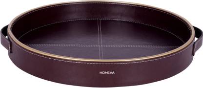 Homiva HOMIVA Brown Round Leatherette (Large) Tray Serving Set