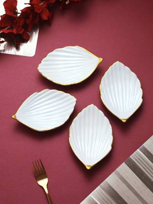 TIED RIBBONS Leaf Shape Serving Platters for Serving Dry Starters, Snacks, Appetizers Chip & Dip Tray