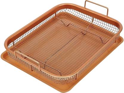 Jinila 2-Piece Set Oven Crisper Tray with Mesh Basket for Fries, Chips, Wings, Veggies Airfryer Tray