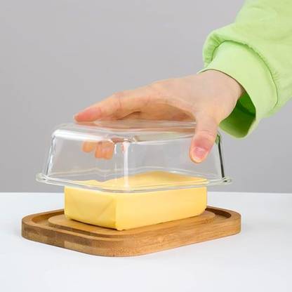 The Better Home Glass Butter Dish with Bamboo Lid|Butter Holder Tray|Glass Container for Storage Butter Dish Serving Set