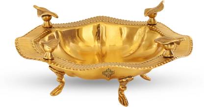 IndianArtVilla Leaf Design Round Shape Tray 13.5"x4.9" With 4 Designer Standing Legs Tray Serving Set