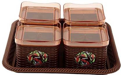 NAYASA Nayasa Dry Fruit Container - 540 ml, 4 Pc Containers with Lid and 1 Tray Tray Serving Set