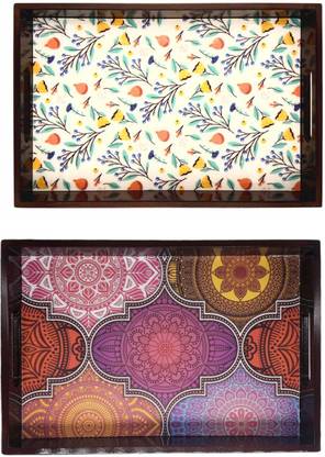 Espoir bloom Wooden tray set of 2 with Digital print|Serving Tray|Multipurpose Tray|EB-T644 Tray