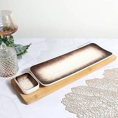 SMOKEY COCKTAIL Ombre Rectangular Serving Platter with Wooden Board | Chip and Dip Tray, Bowl Serving Set
