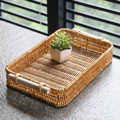 BNF Hand Woven Storage Basket Wicker Tray Dinner Serving Tray Multipurpose S Tray Serving Set