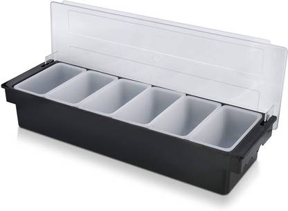 Montavo by FnS Condiment Tray Bar Accessories - 6 Chilled Garnish Stations with Lid Container Serving Set