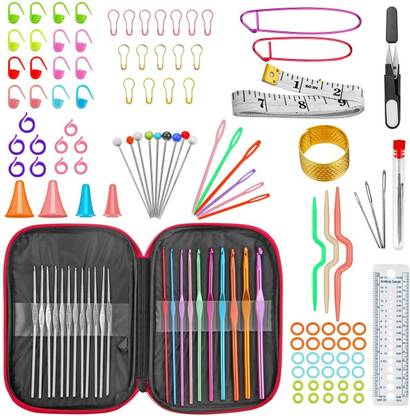 TREXEE 100 Pcs Crochet Hook Set with Yarn Knitting Needles Sewing Tools Full Set Sewing Kit