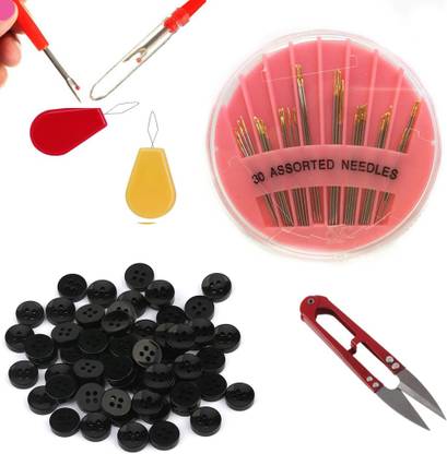 Crafts Haveli ShirtShirts Button for Men and Women Black Button Combo of 5 Items Sewing Kit