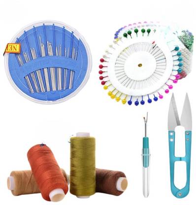 DECRONICS 4 Thread Spool/1 Thread Cutter/1 Needle Compact/1 Seam Ripper/40 Pearl Head Pins Sewing Kit