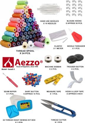 Aezzo Double Layer Multipurpose Tailoring Sewing Kit Set Box with 14 Accessories. Sewing Kit