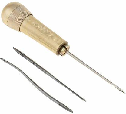 Zorbes Copper Handle Stitcher with 3 Needles Sewing Awl Hand Stitcher Shoe Sewing Kit